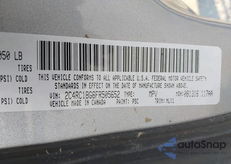 2015 Chrysler Town & Country Touring from USA, damaged, VIN 2C4RC1BG6FR505652